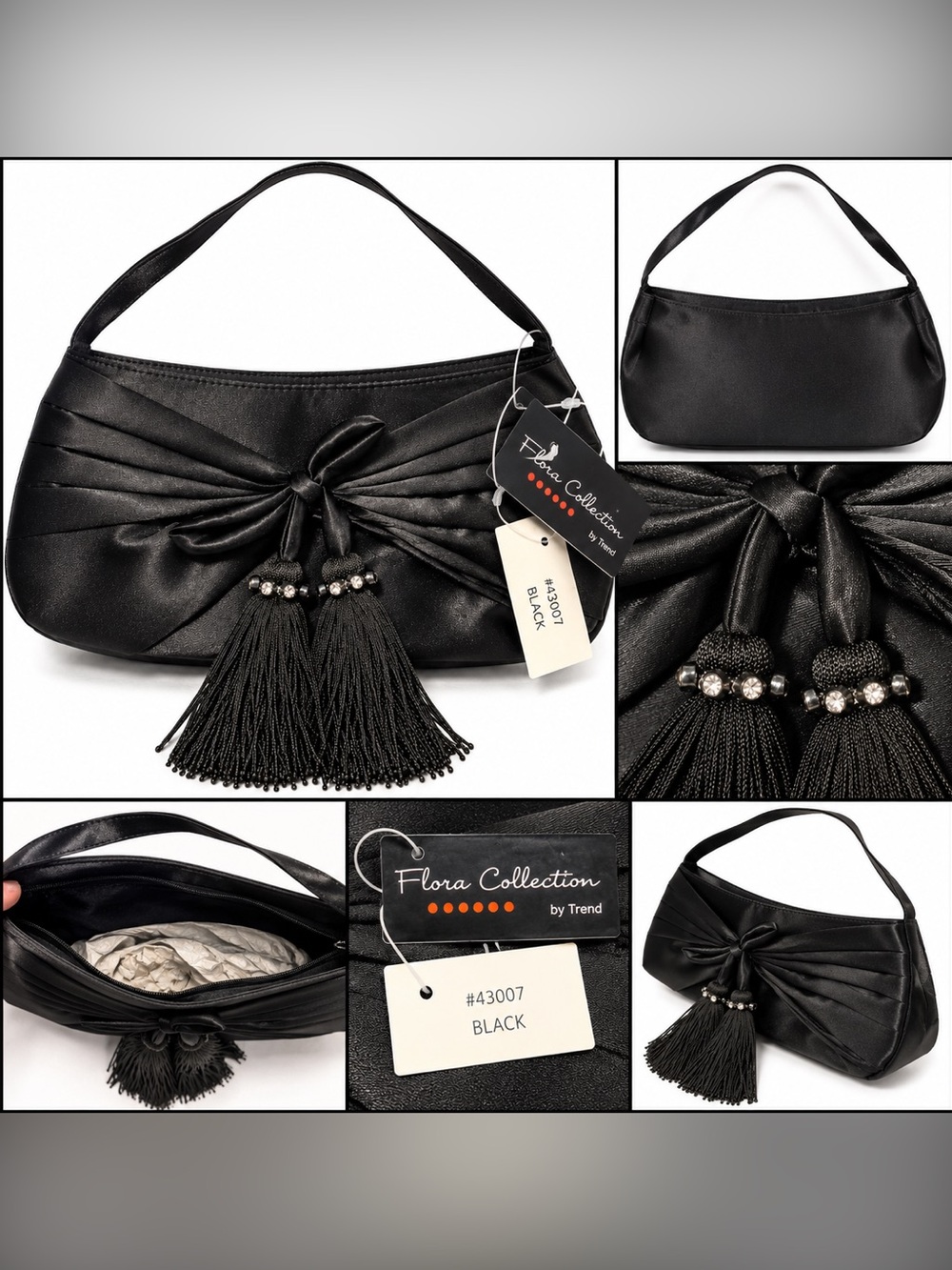 Flora Collection Black Satin Evening Bag